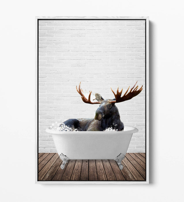 MOOSE IN BATHTUB -QUIRKY BATHROOM FLOAT EFFECT CANVAS WALL ART PIC PRINT