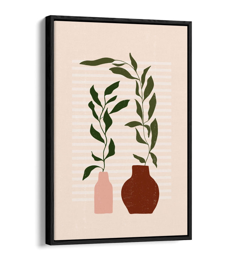 Boho Canvas Wall Art - Minimalist Botanical Canvas Print With Float Effect Frame
