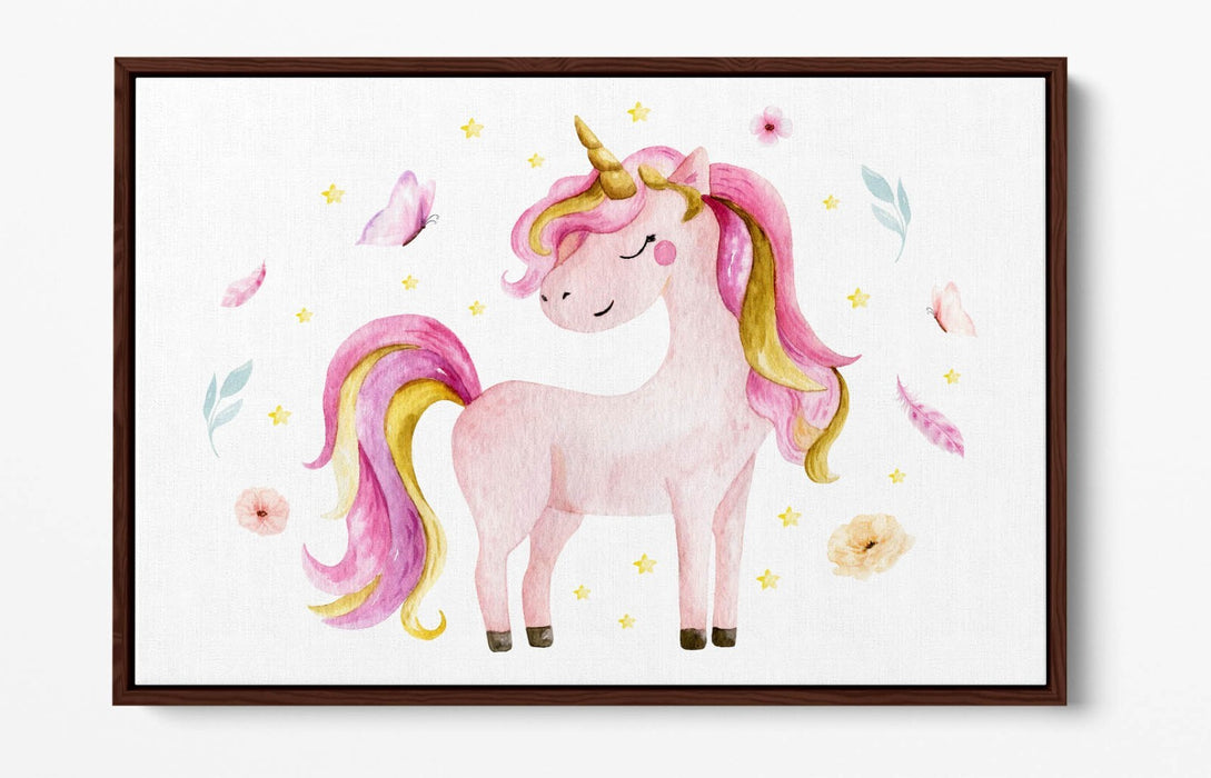Pink Unicorn Canvas - Float Effect Kids Wall Art With Premium Varnish Seal