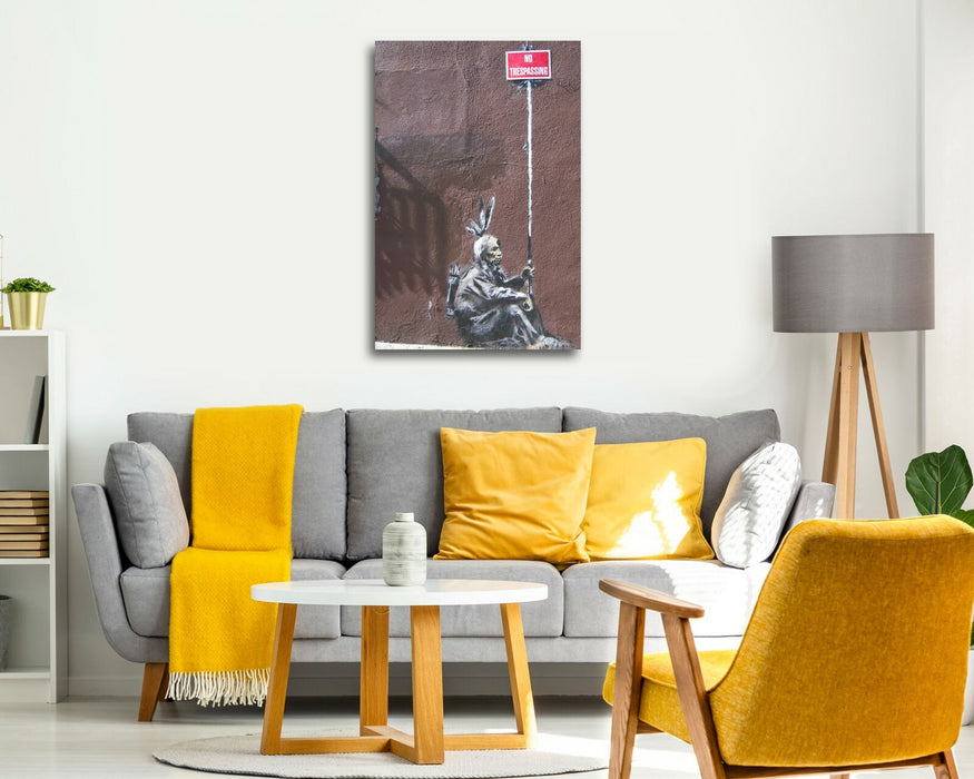 BANKSY STYLE - NO TRESPASSING -  CANVAS STREET WALL ART PRINT ARTWORK