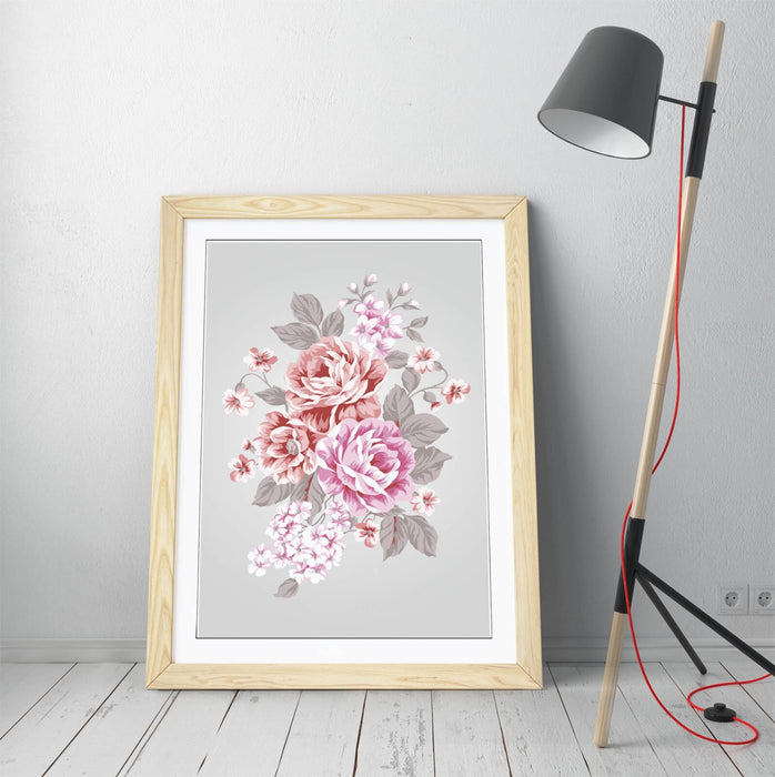 Framed Floral Wall Art - Pink Red Roses Bedroom Print | Handmade UK Decor