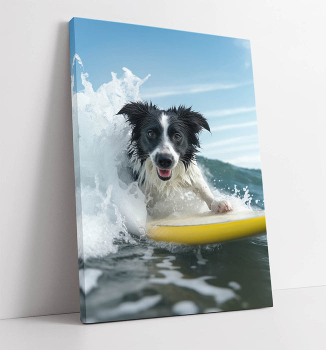 Border Collie Canvas – Happy Surfing Dog Wall Art | Funny Pet Lover Gift Print