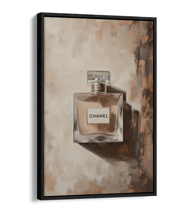 Canvas Wall Art - Beige Perfume Bottle Oil Paint Style Float Effect Print on Custom 30mm Frame