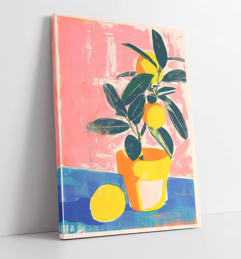 Canvas Wall Art – Pastel Lemon Plant Print | Contemporary Botanical Decor