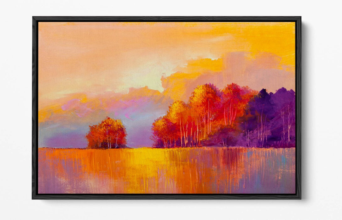 Canvas Wall Art – Golden Tree River Landscape With Float Effect Frame