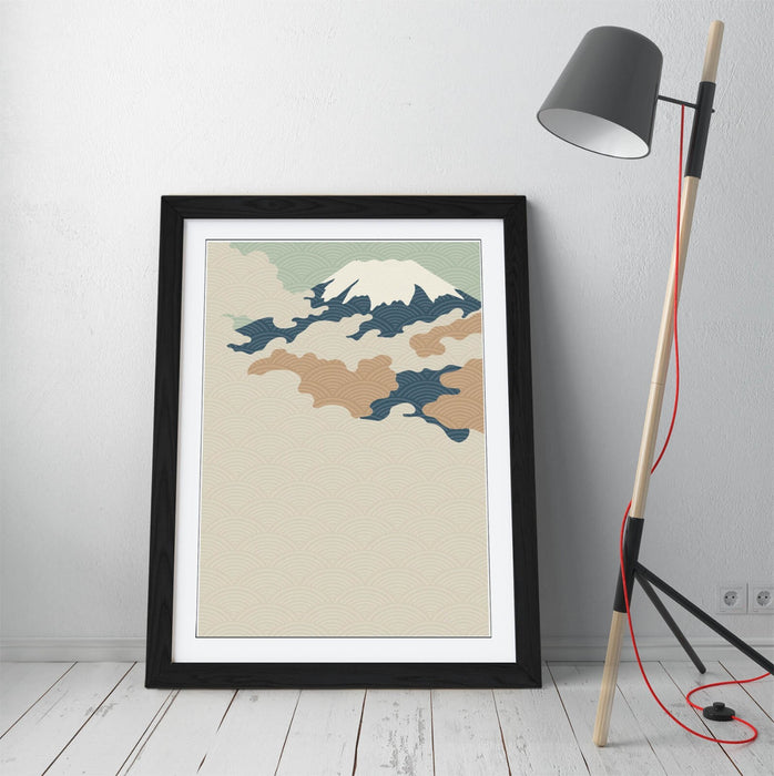 Fuji Mountain Wall Art – Minimalist Abstract Japanese Mountain Artwork | Framed Art Poster
