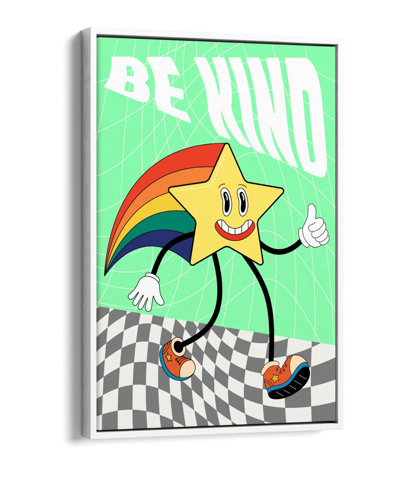 Canvas Wall Art – Retro Groovy Rainbow Star Print | Handmade UK Float Effect