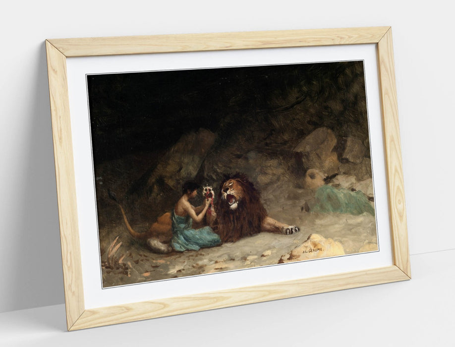 Framed Wall Art - Jean-Leon Gerome Androcles Painting Poster Print With Woodgrain Frame