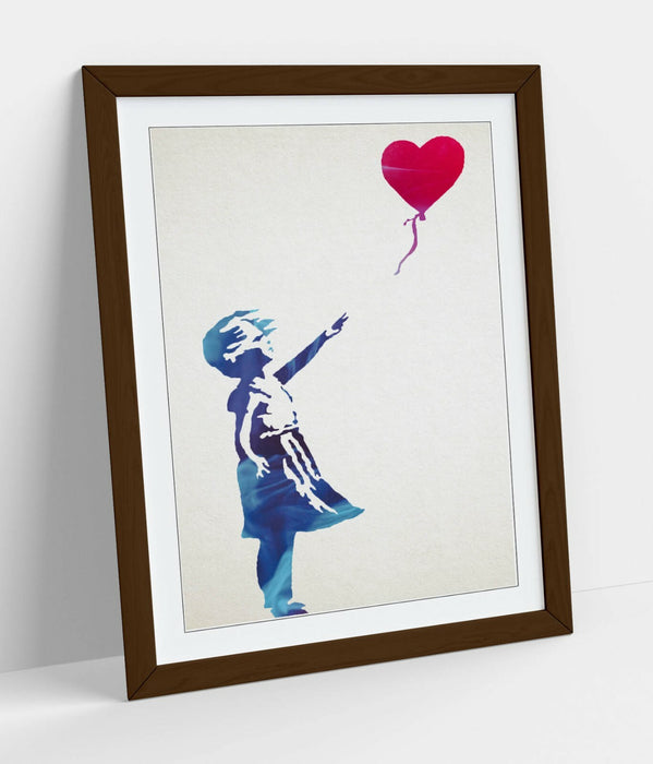 BANKSY, BALLOON GIRL BLUE RED ART -FRAMED WALL ART PICTURE PRINT