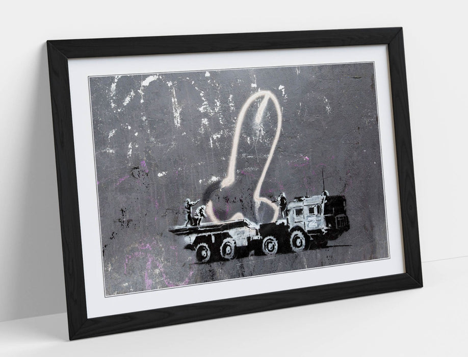 Banksy Graffiti Poster - Framed Wall Art Featuring Combat Truck, Matte Paper Print