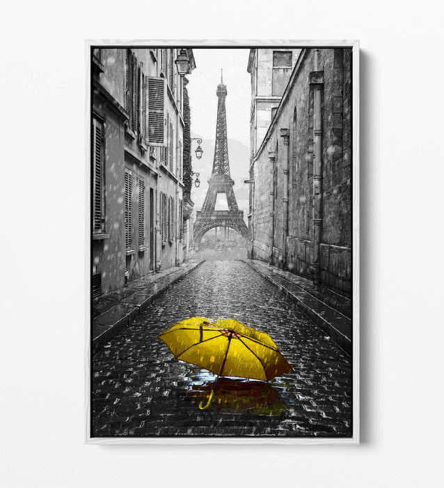 Canvas Wall Art – Yellow Umbrella Float Effect on Custom MDF Frame, Handmade UK