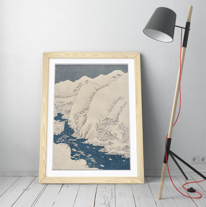 Framed Art Poster - Utagawa Hiroshige Mountain & River on Kiso Road Print - Matte Finish