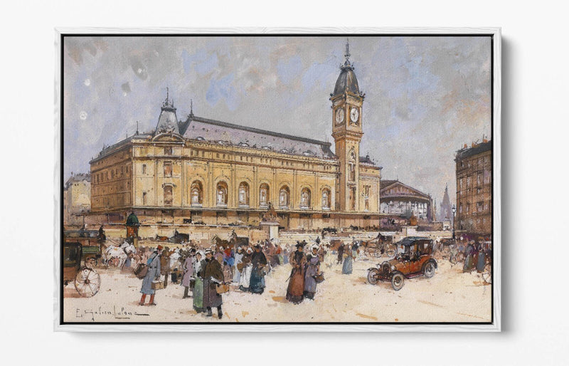 Float Effect Canvas Art – Eugene Galien-Laloue Lyon Station Painting on Custom MDF Frame