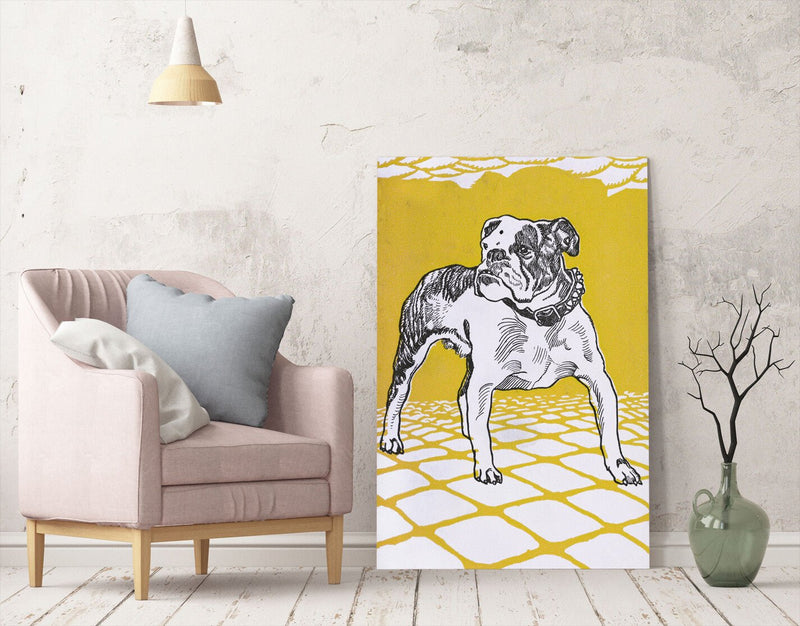 Vintage Bulldog Canvas | Deep Framed Artwork With Mustard Wall Art Print