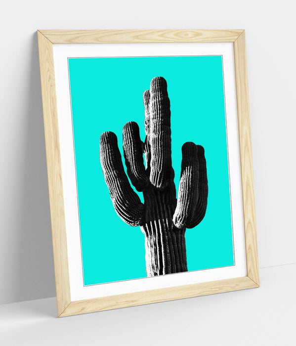 TRENDY B&W CACTUS POP ART CYAN -ART FRAMED POSTER PICTURE PRINT ARTWORK