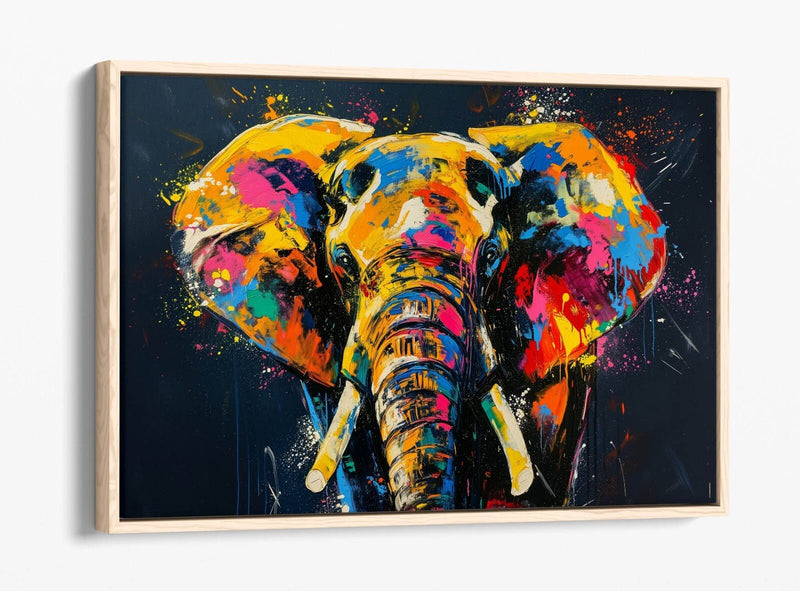 Abstract Elephant Canvas - Multi Colour Float Effect Frame, Vibrant Wall Art Print