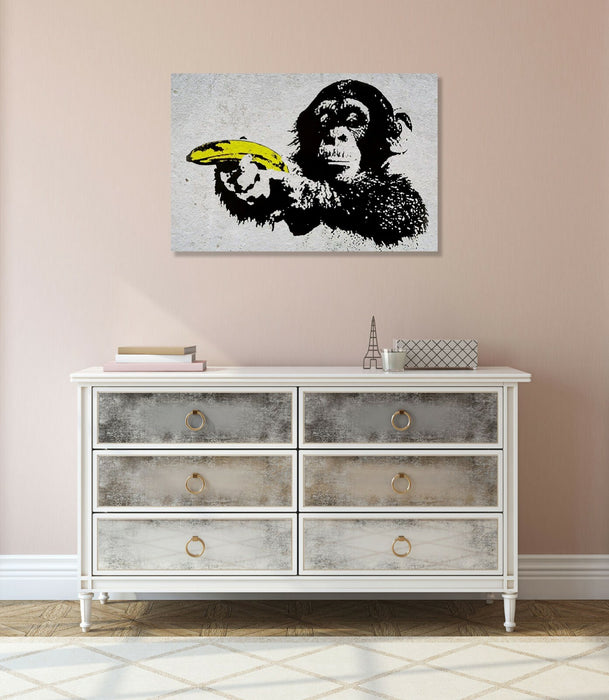 BANKSY CANVAS STREET WALL ART PRINT ARTWORK - MONKEY BANANA GUN