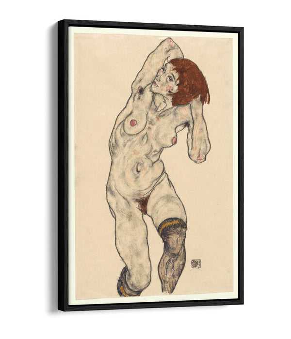 Canvas Wall Art - Egon Schiele Nude With Stockings | Float Effect Print On MDF Frame