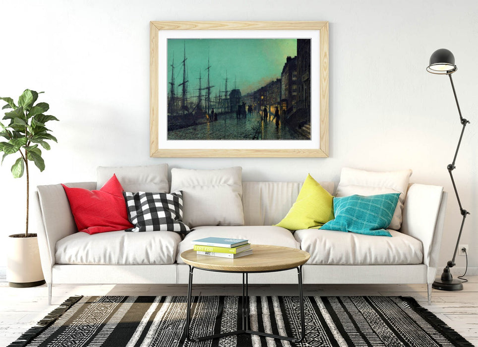 Framed Art Poster - John Atkinson Grimshaw Shipping on the Clyde, Matte Paper Print