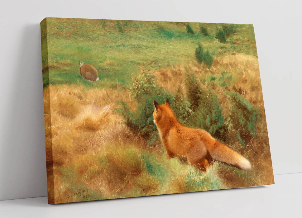 Canvas Wall Art - Bruno Liljefors Fox Stalking Hare Artwork Print, Ready to Hang