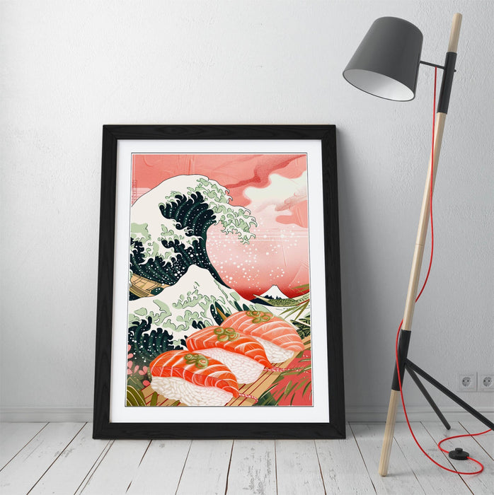 Japanese Wall Art - Hokusai Wave Print Framed Sushi Poster | Handmade UK