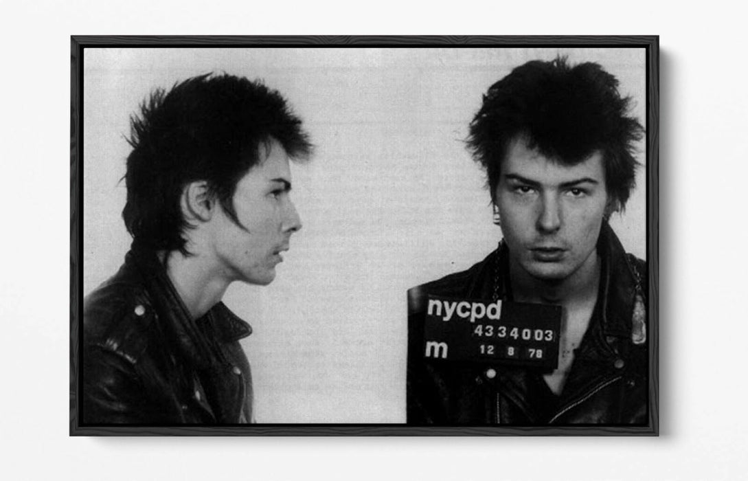 SID VICIOUS MUGSHOT 1 -FLOAT EFFECT CANVAS WALL ART PIC PRINT- BLACK & WHITE
