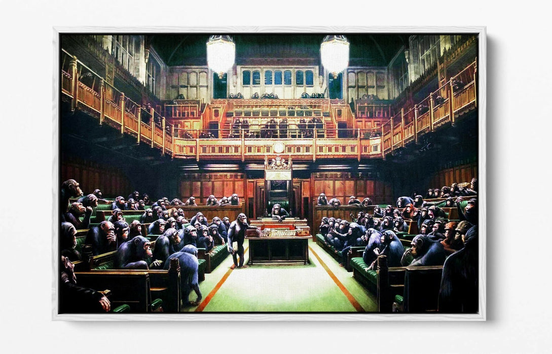 BANKSY MONKEY PARLIAMENT -FLOAT EFFECT CANVAS WALL ART PIC PRINT- GREEN