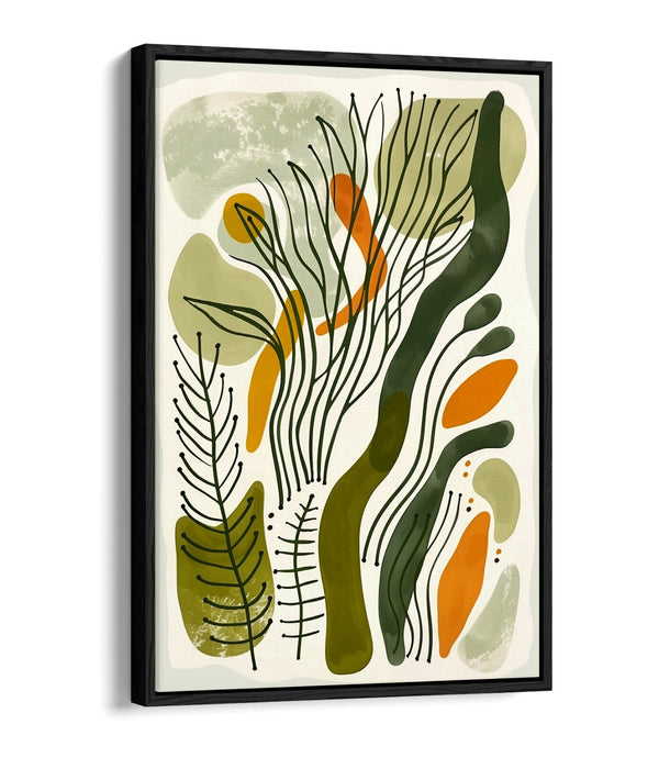 Boho Canvas Art Print - Minimalist Plant Leaf Artwork | Float Effect Frame