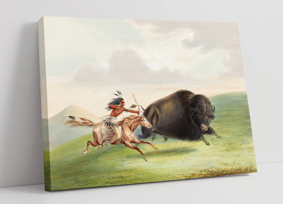Canvas Wall Art - George Catlin Buffalo Hunt Artwork Print on Archival Grade Canvas