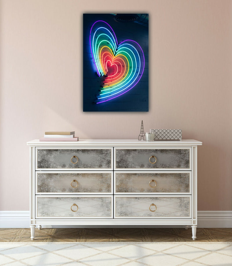 Neon Canvas Wall Art – Rainbow Heart Print | Vibrant Deep Frame Artwork Ready To Hang
