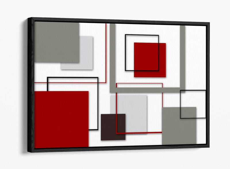 Canvas Wall Art - Red Grey Abstract Shapes | Float Effect Frame, Bedroom Decor