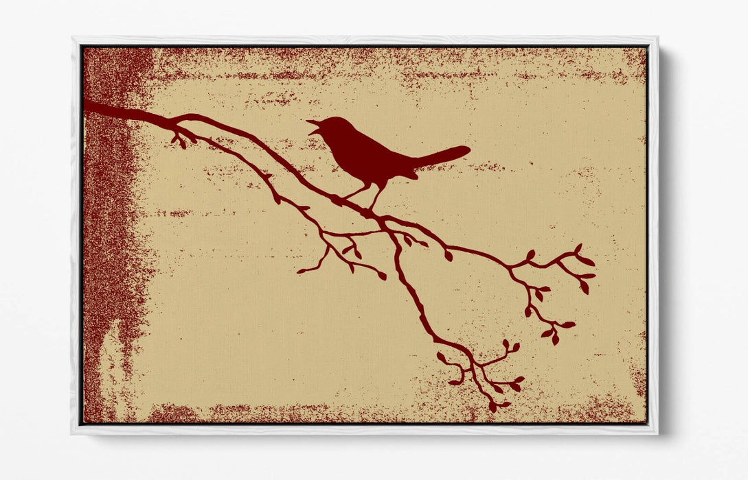 Float Effect Canvas Art - Red Bird Silhouette Tree Branch Wall Decor Print