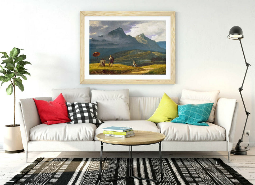 WILHELM BENDZ, MOUNTAIN LANDSCAPE -FRAMED POSTER PICTURE PRINT ARTWORK
