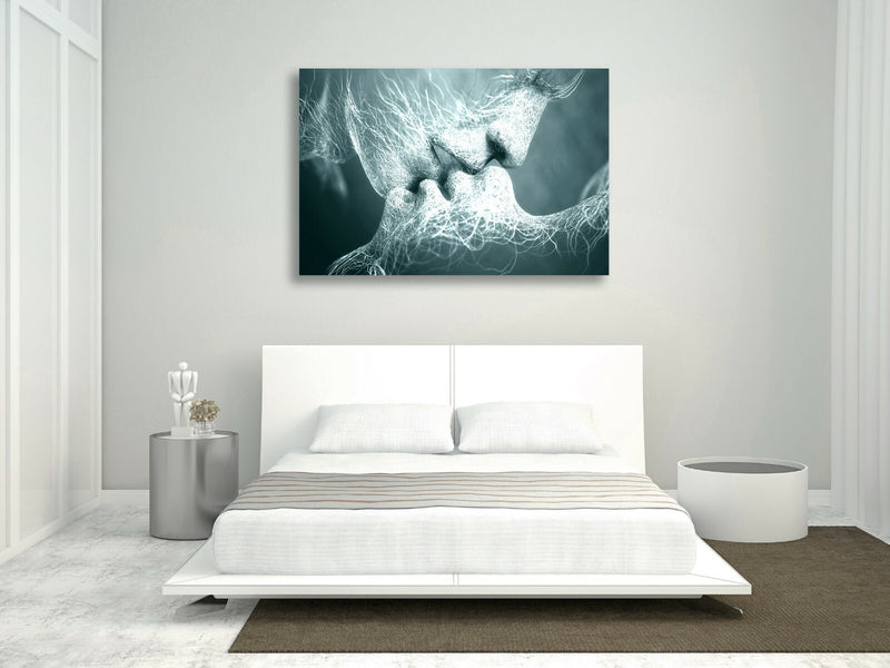 Lovers Kiss Canvas Art - Premium Duck Egg Blue Wall Art Print | Ready To Hang