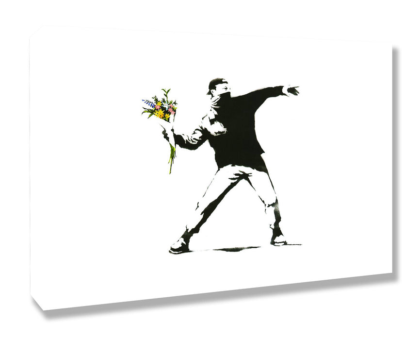 BANKSY - FLOWER CHUCKER THROWER -  CANVAS STREET WALL ART PRINT ARTWORK
