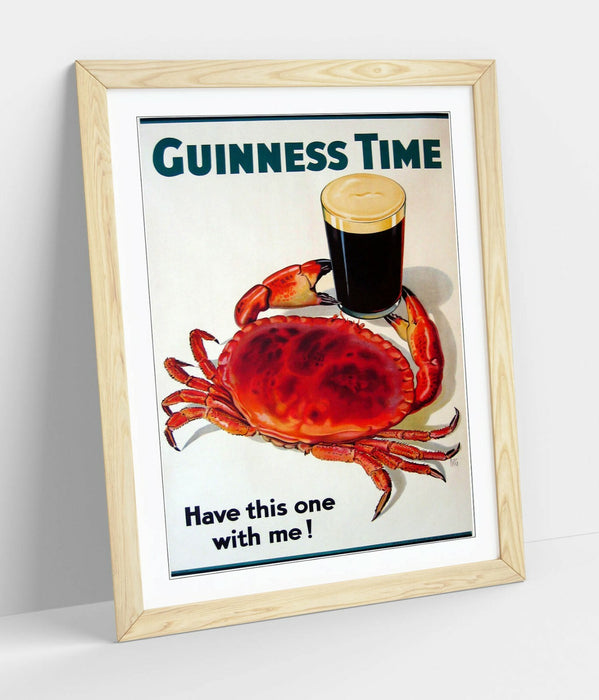 VINTAGE GUINNESS TIME CRAB POSTER, RETRO ADVERT -FRAMED WALL ART PICTURE PRINT