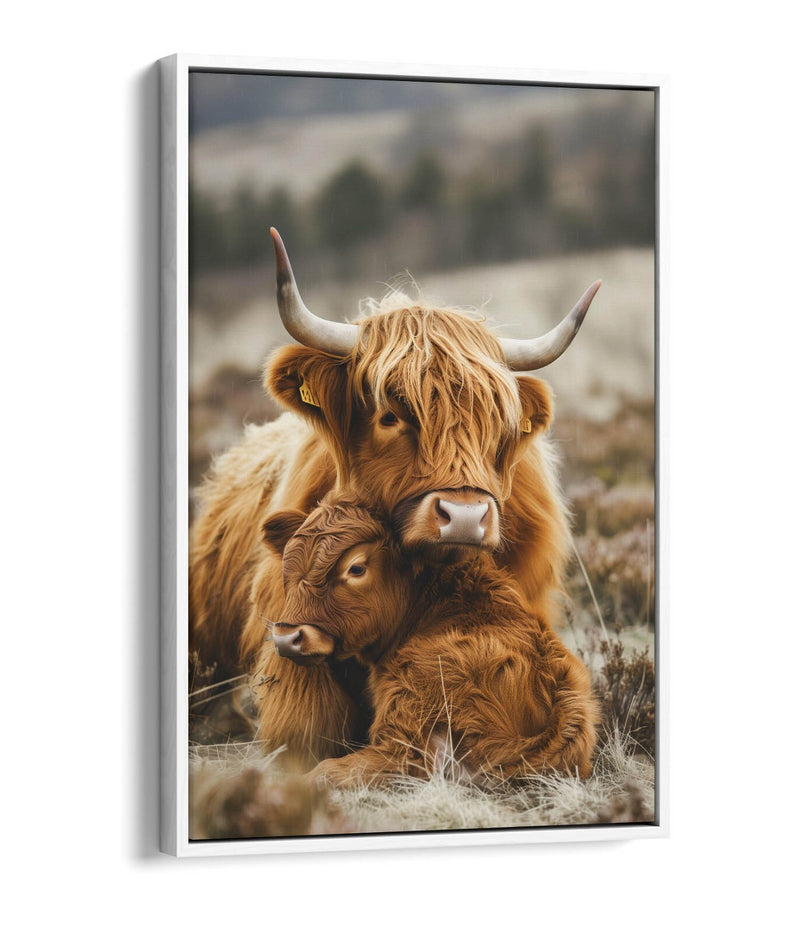 Highland Cow Canvas - Mother And Calf Art | Handmade UK Float Effect Frame