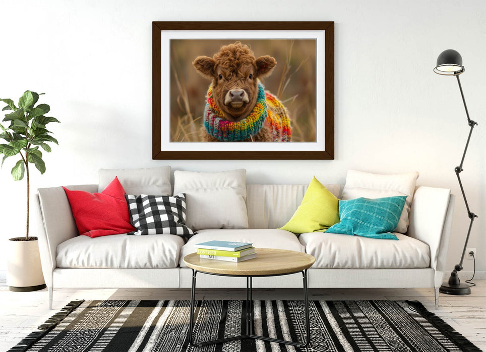 Highland Cow Wall Art – Framed Poster Print UK | Cute Animal Rainbow Jumper