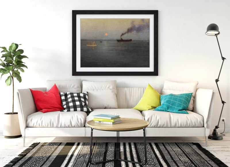 Framed Art Poster - L. Birge Harrison Rosy Moon Charleston Harbor Print UK
