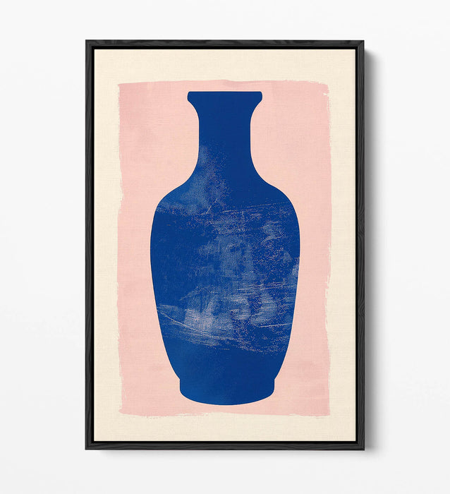 Canvas Wall Art - Minimalist Blue Vase Silhouette | Float Effect, Handmade UK