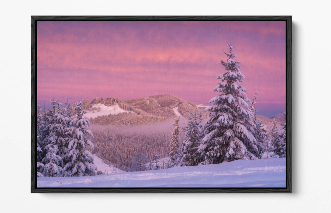 Canvas Wall Art - Pink Morning Landscape Gorgany Photography | Float Effect Print