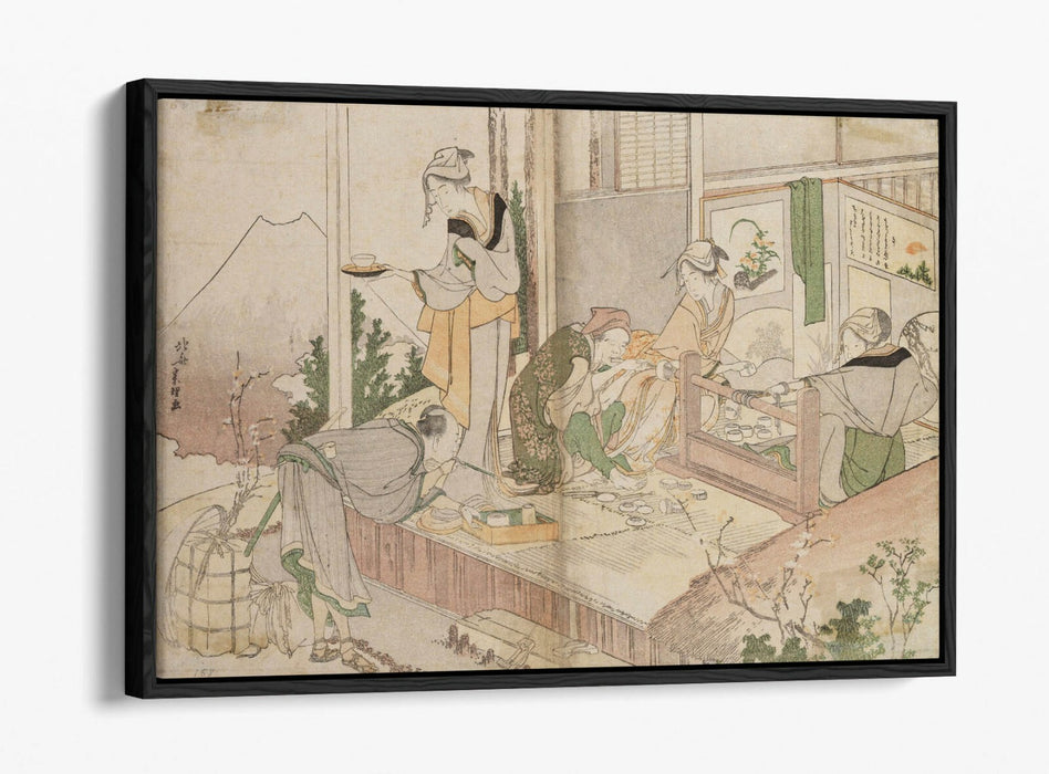 HOKUSAI, UNTITLED FAMILY SCENE -FLOAT EFFECT CANVAS WALL ART PIC PRINT- JAPANESE