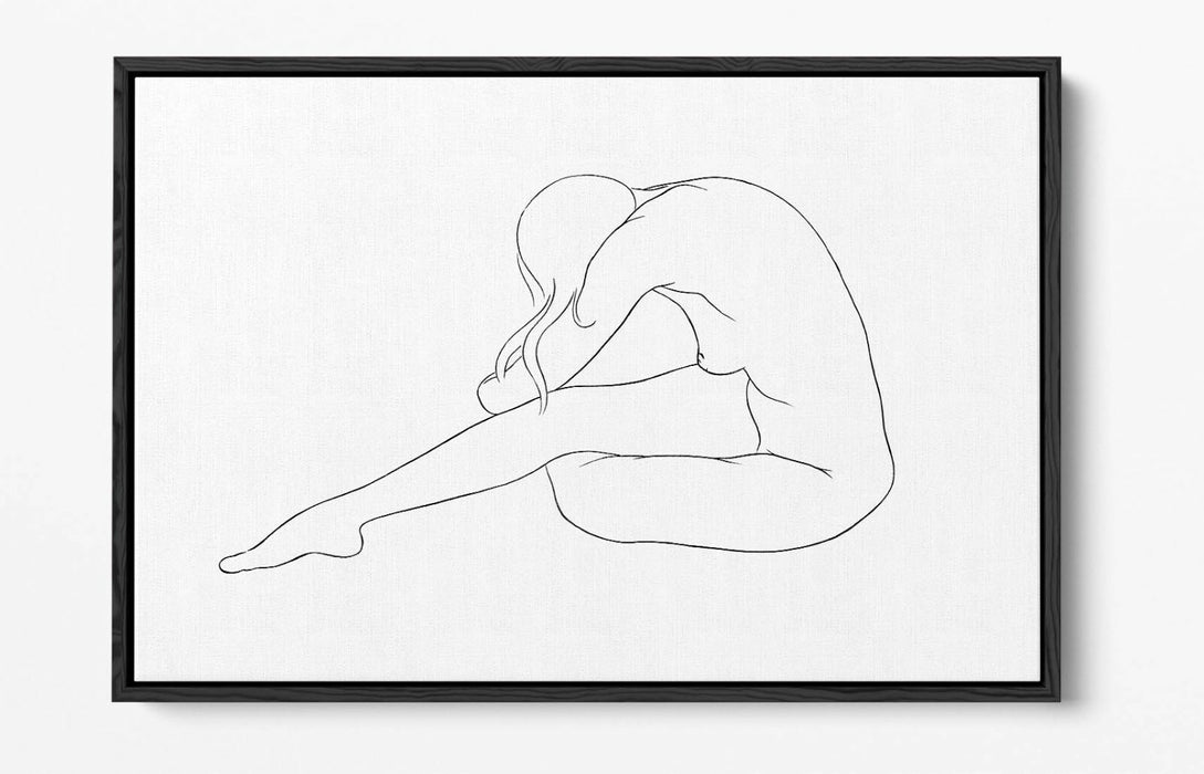 Nude Line Art Canvas - Blue Woman Line Drawing | Float Effect Wall Art