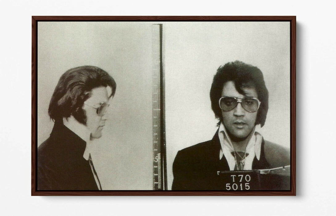 ELVIS MUGSHOT 2 -FLOAT EFFECT CANVAS WALL ART PIC PRINT- BLACK & WHITE