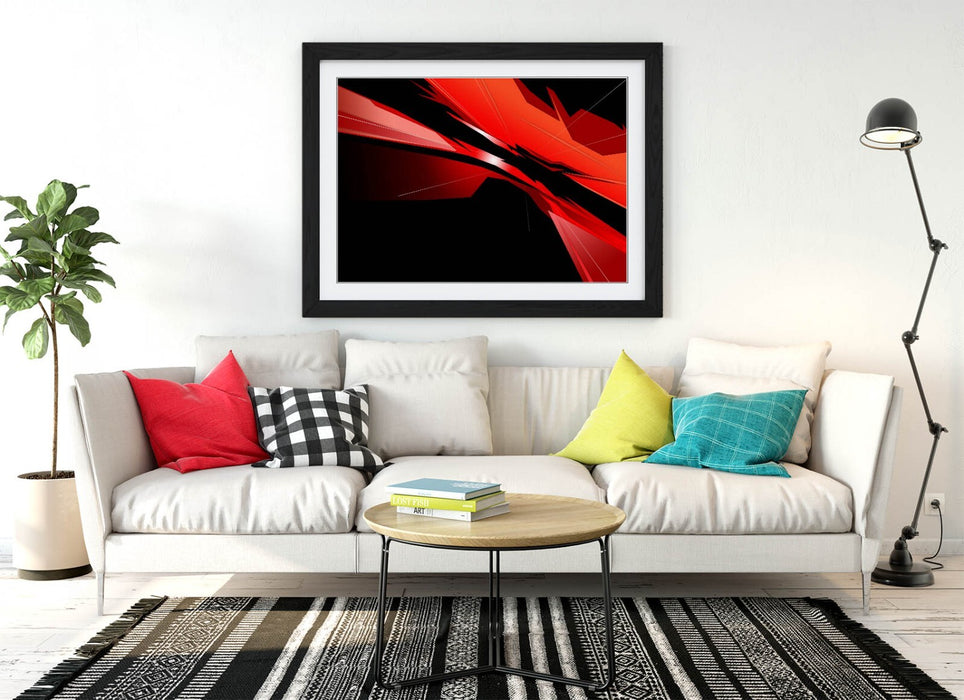 Abstract Bedroom Art - Framed Wall Art Print | Red Black Modern Poster