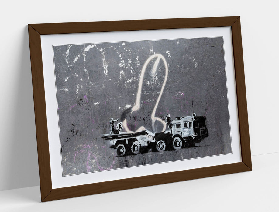 Banksy Graffiti Poster - Framed Wall Art Featuring Combat Truck, Matte Paper Print