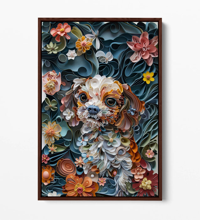 Dog Quilling Canvas - Handmade Dog Portrait Print With Float Effect Frame
