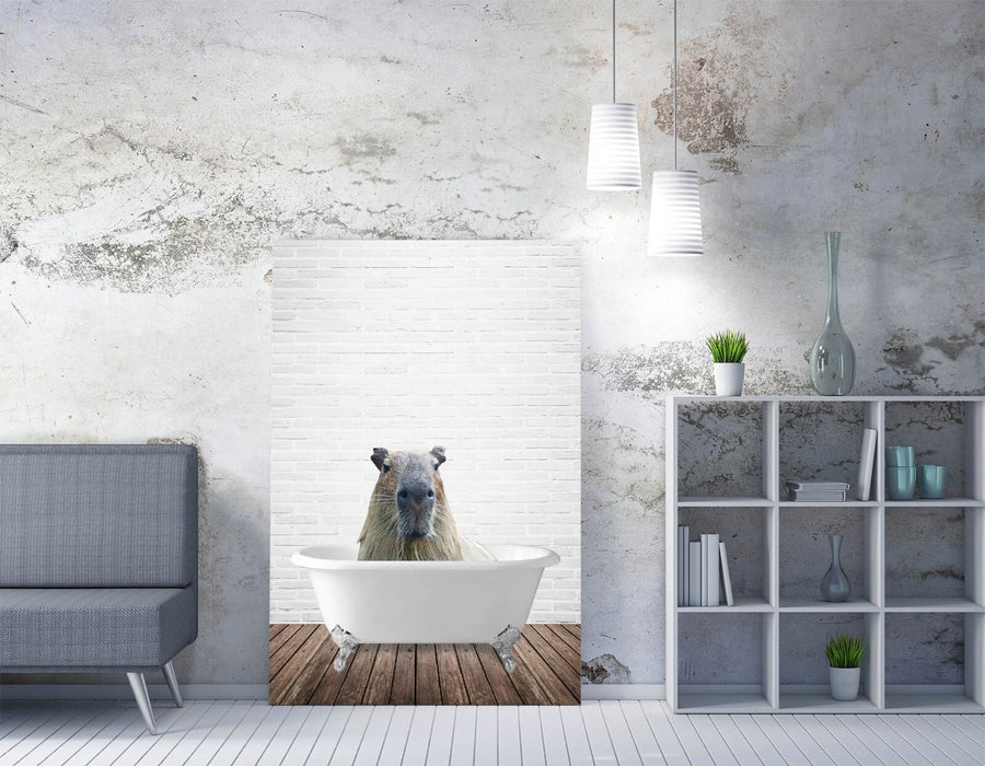 CAPYBARA IN BATHTUB -QUIRKY CANVAS WALL ART PRINT ARTWORK ANIMAL FRAMED BATHROOM