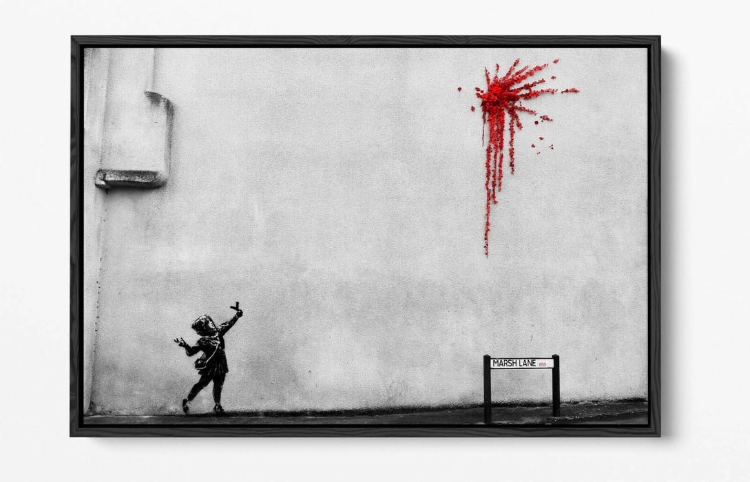 BANKSY VALENTINES ARTWORK -FLOAT EFFECT CANVAS WALL ART PIC PRINT GRAFFITI- RED