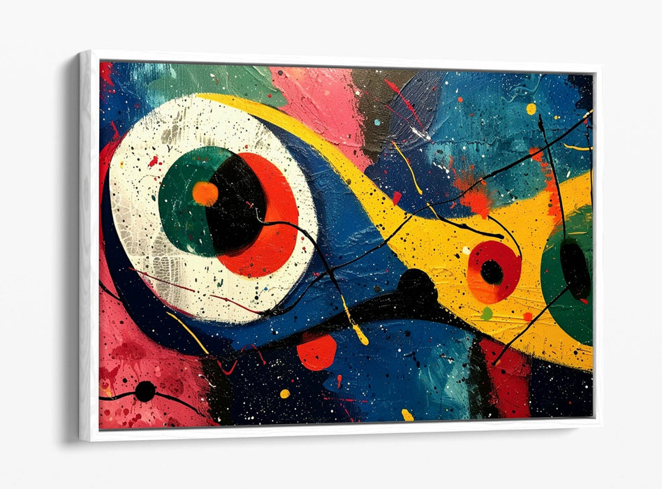 Abstract Canvas Art - Multi Colour Eye Design Joan Miro Style Float Effect Frame